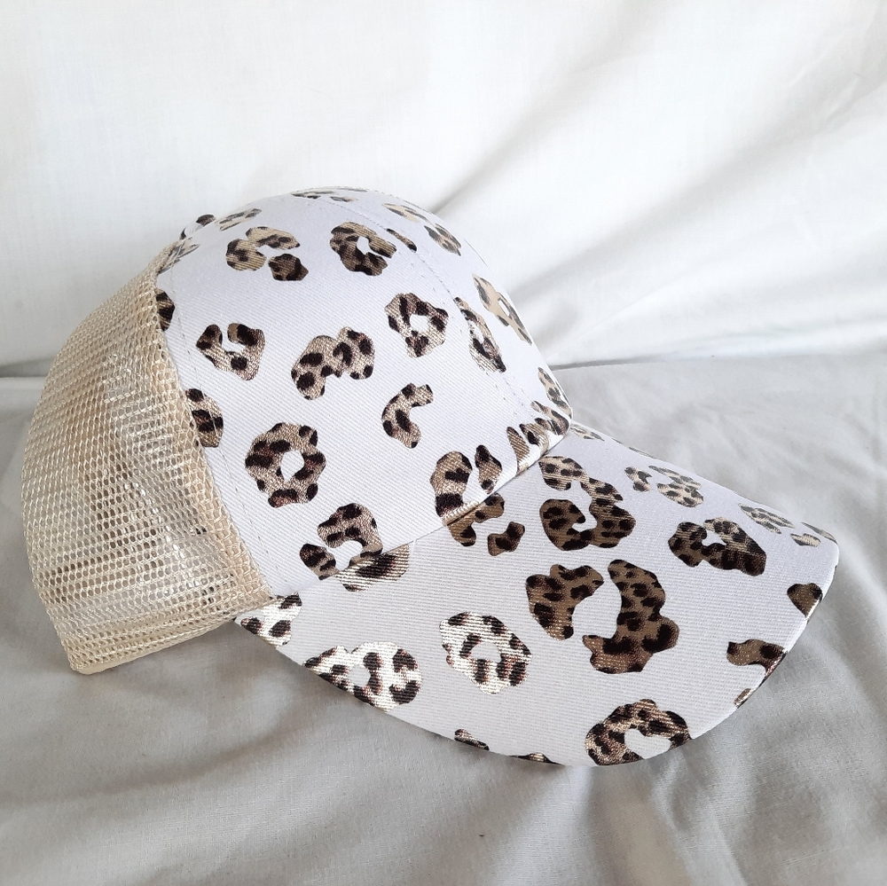 New! Leopard print pony tail hat